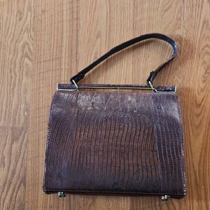 Leather Animal Skin Vintage Hand Bag Lizard Alligator Footed
